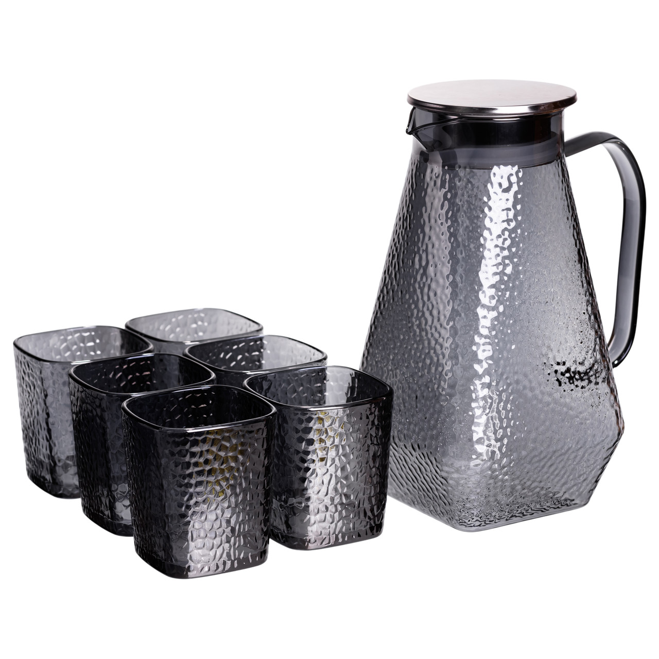 Глечик 1.8 л зі склянками 6 штук по 200 (мл) графин для компоту соку води лимонаду глечик для напоїв Сірий HP-19-38S