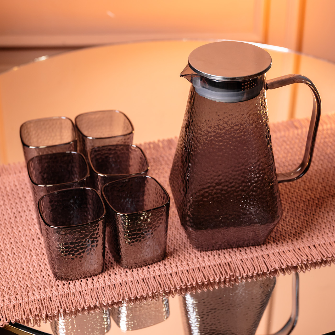 Глечик 1.8 л зі склянками 6 штук по 200 (мл) графин для компоту соку води лимонаду глечик для напоїв Сірий HP-19-38S