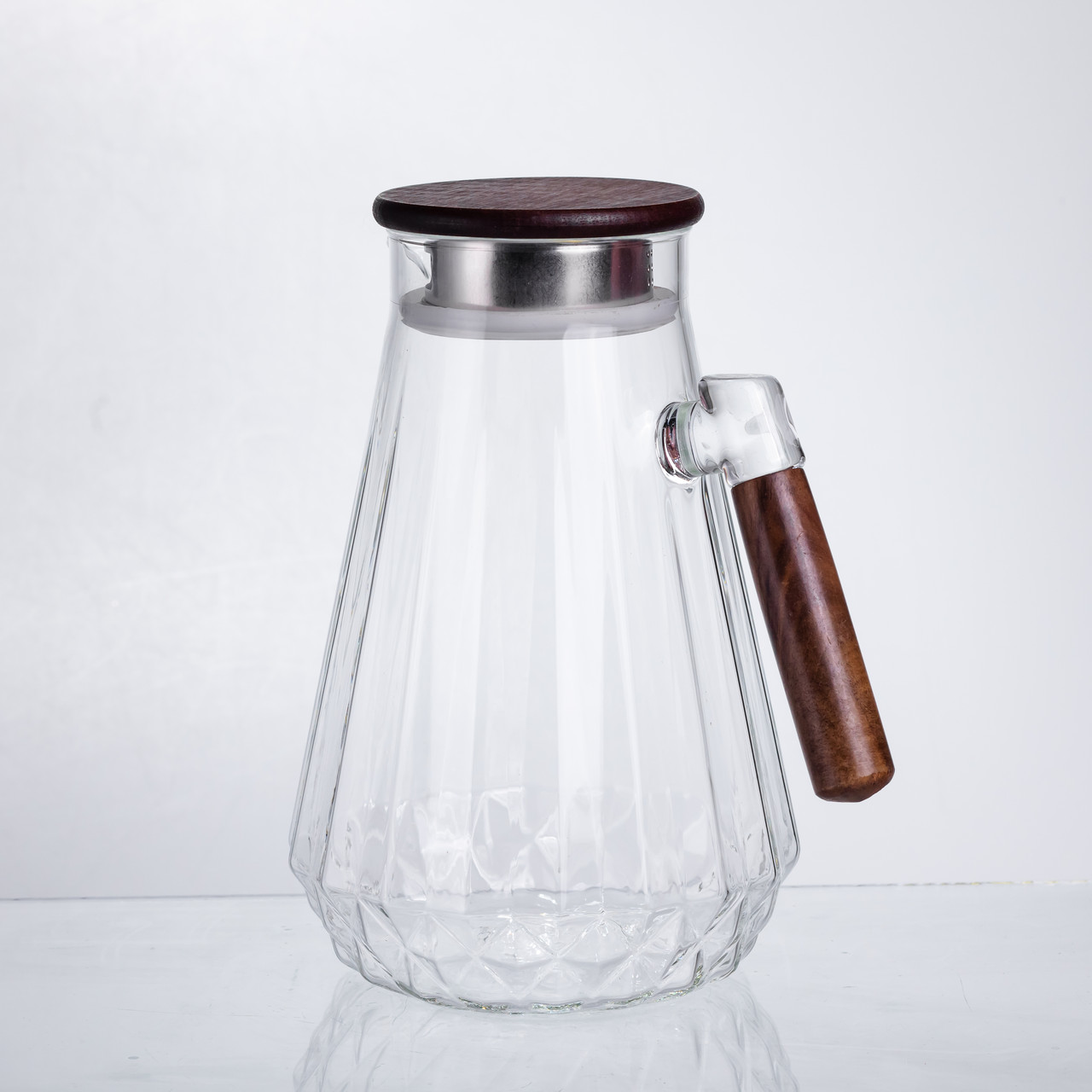 Глечик для напоїв 1.7 (л) для компоту, мохіто, лимонаду, сангрії скляний глечик із ручкою й бамбуковою кришкою 64486-71