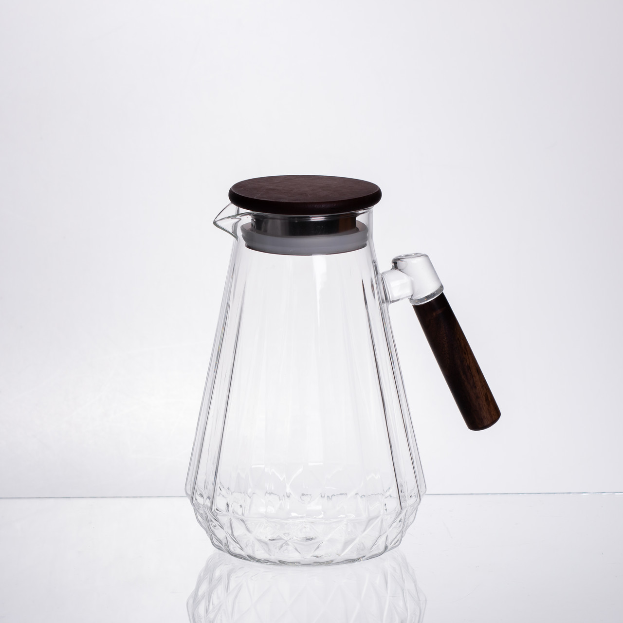 Глечик для напоїв 1.7 (л) для компоту, мохіто, лимонаду, сангрії скляний глечик із ручкою й бамбуковою кришкою 64486-71