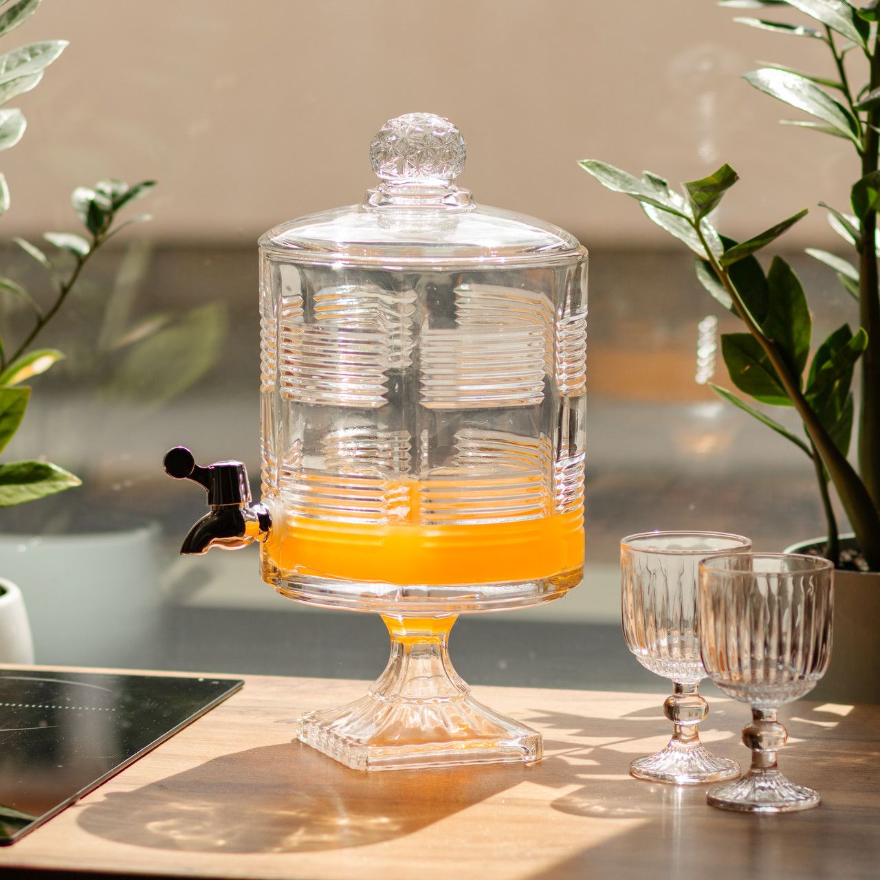 Лимонадниця з краном на підставці скляна 4,5 л прозора HP-19-2