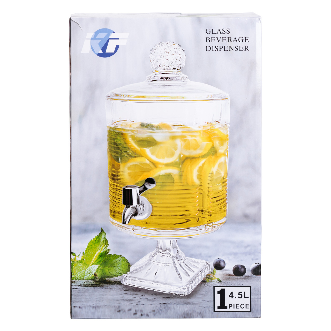 Лимонадниця зі скляним краном 39 см 4,5 л прозора на підставці HP-19-3