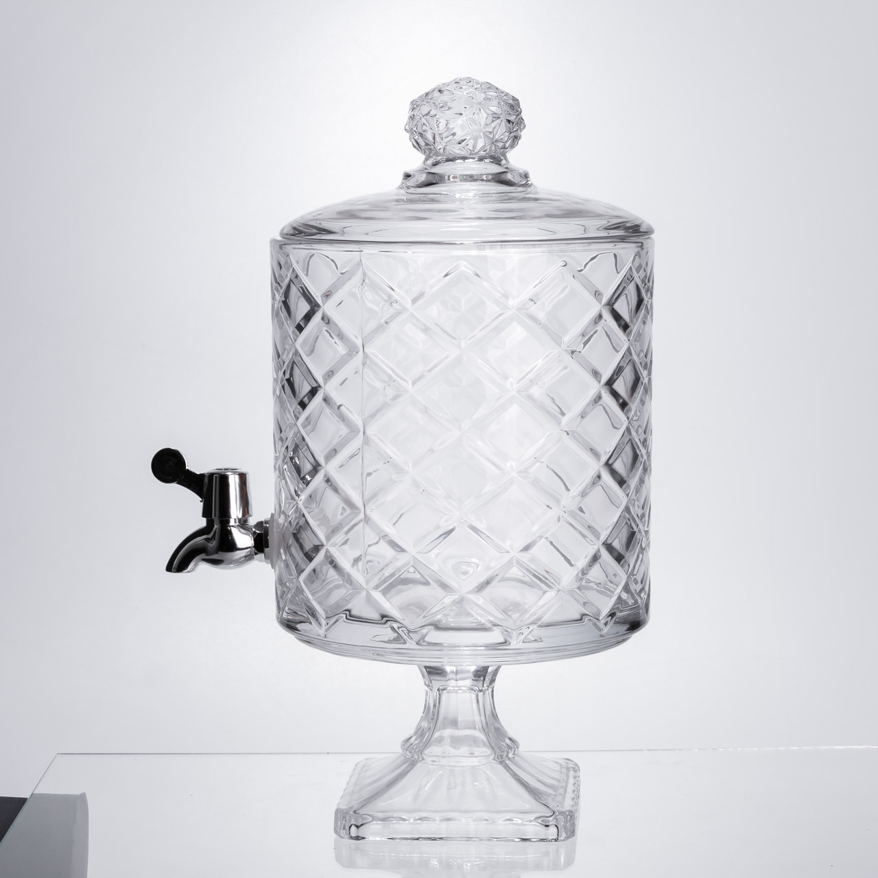 Лимонадниця зі скляним краном 39 см 4,5 л прозора на підставці HP-19-3