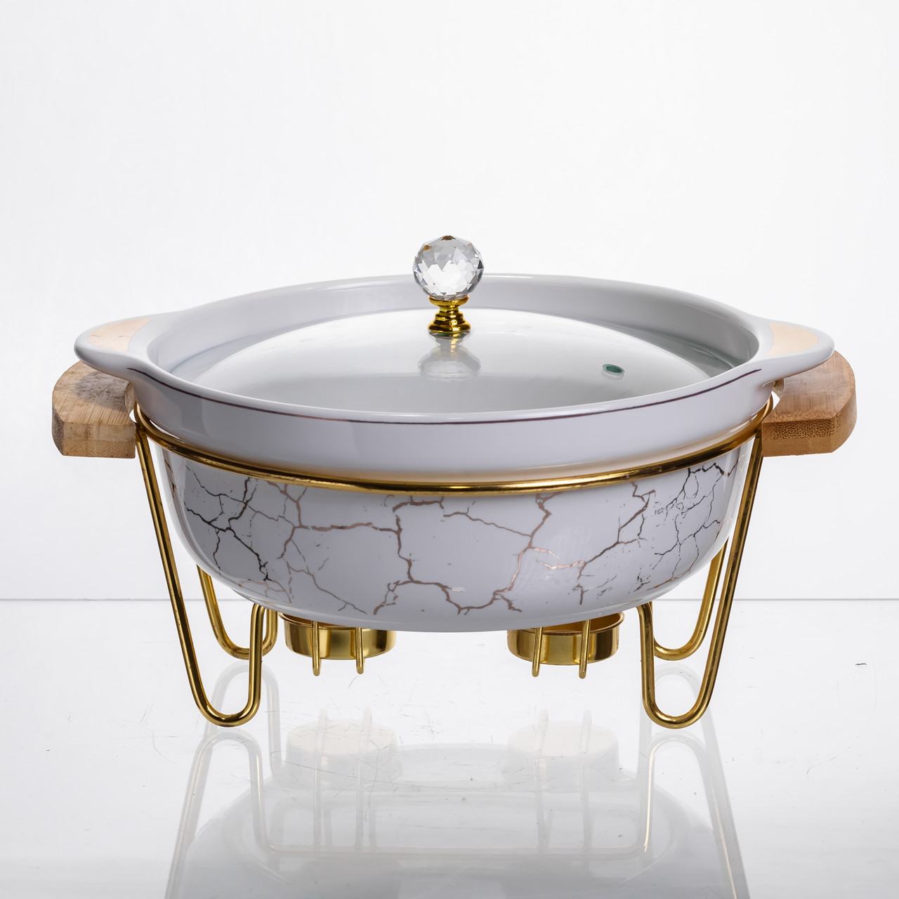 Марміт порцеляновий настільний круглий 1.3 (л) з підігрівом Білий мармур LC-711