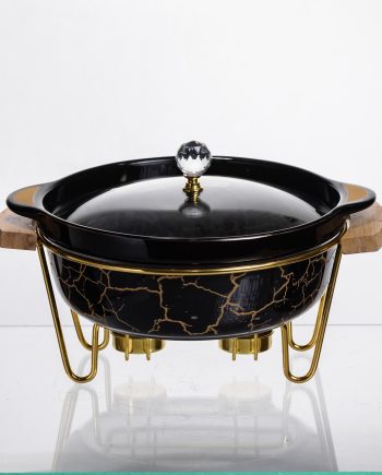 Марміт порцеляновий настільний круглий 1.3 (л) мармітниця з підігрівом Чорний мармур LC-717