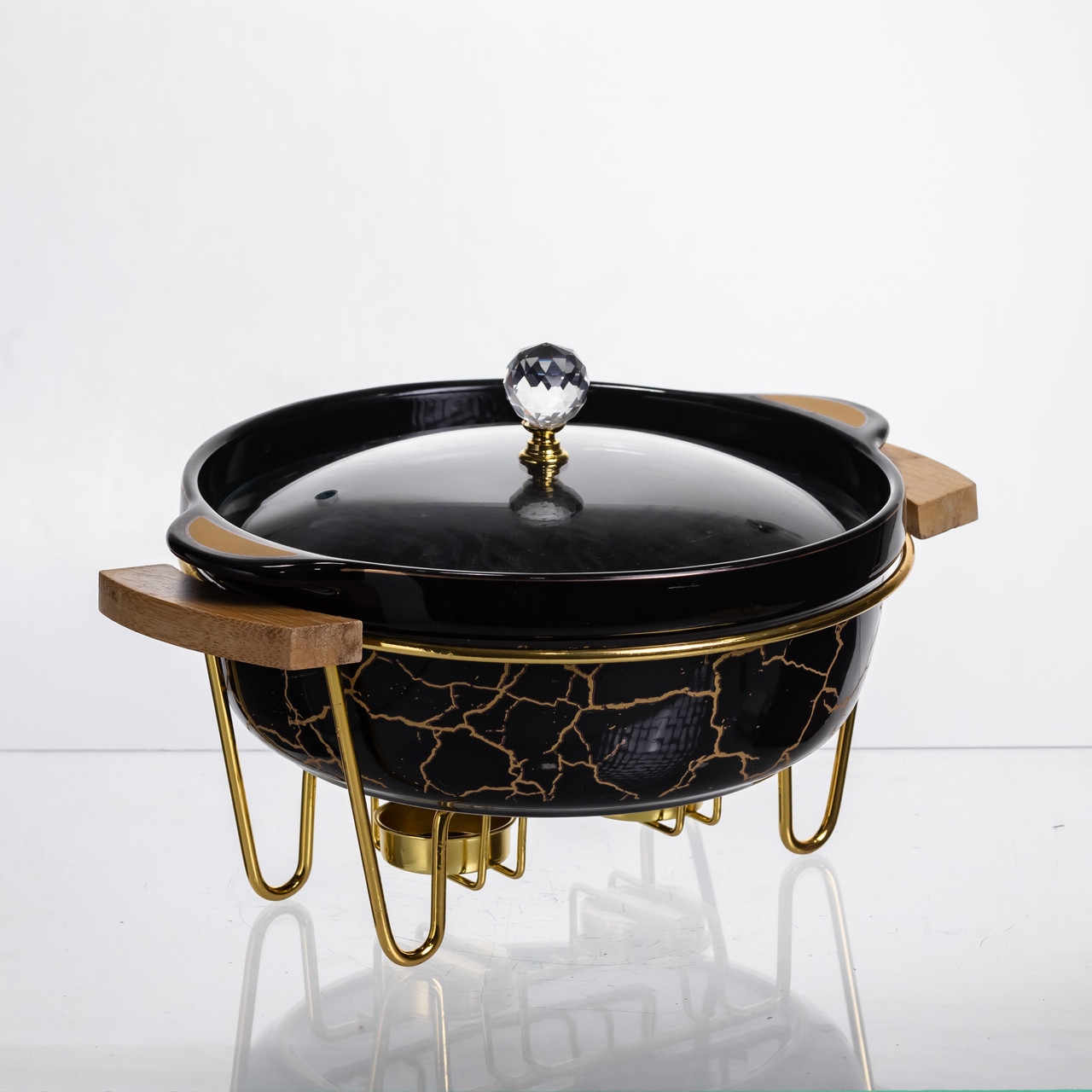 Марміт порцеляновий настільний круглий 1.3 (л) мармітниця з підігрівом Чорний мармур LC-717