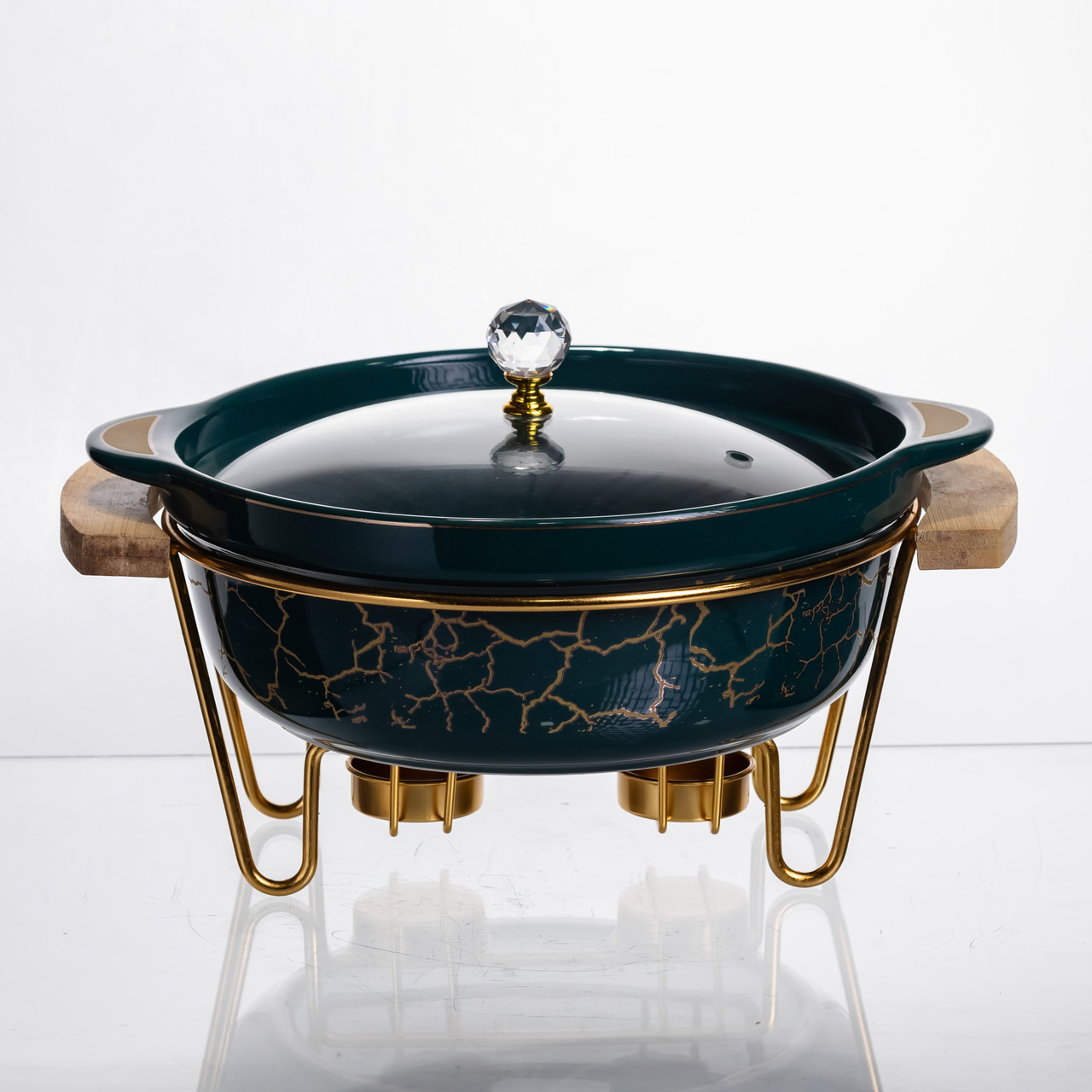 Марміт порцеляновий настільний круглий 1.3 (л) з підігрівом Зелений мармур LC-714