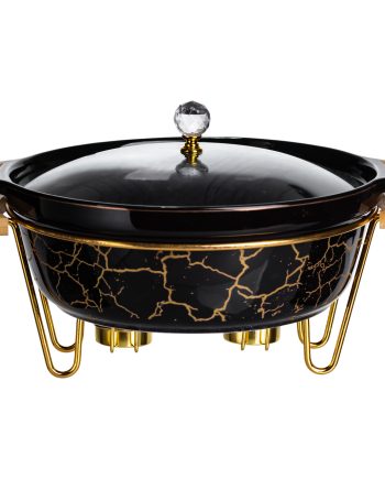 Марміт порцеляновий настільний круглий 2 (л) з підігрівом Чорний мармур LC-718
