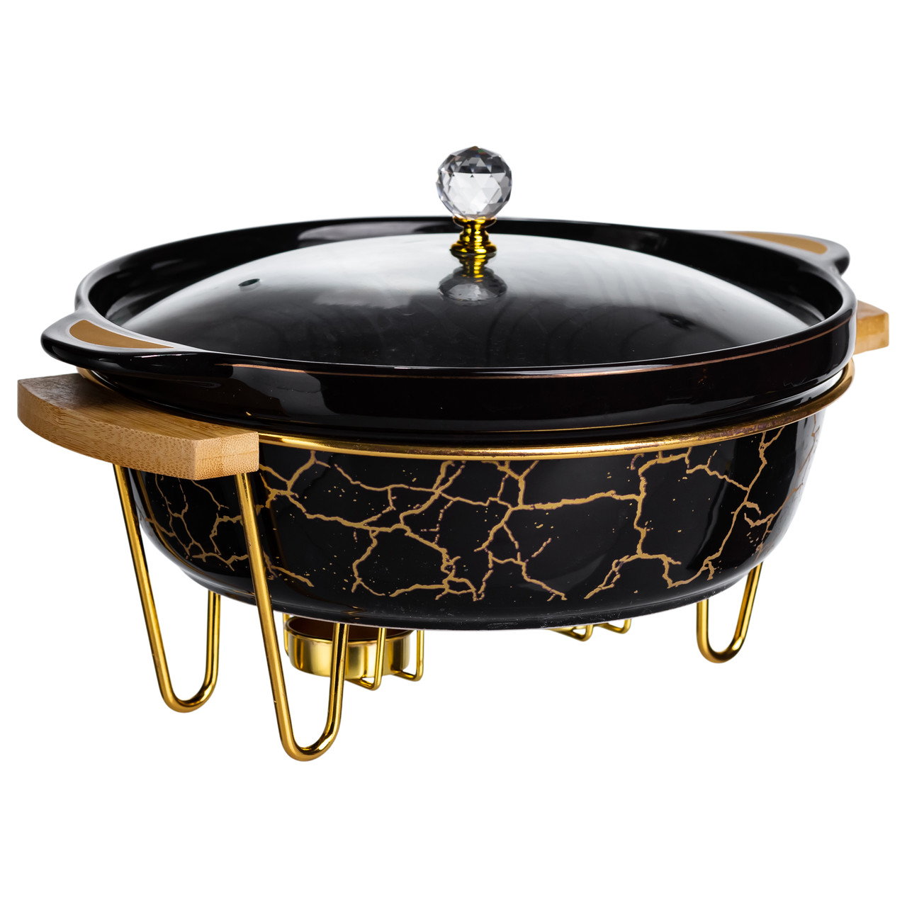 Марміт порцеляновий настільний круглий 2 (л) з підігрівом Чорний мармур LC-718