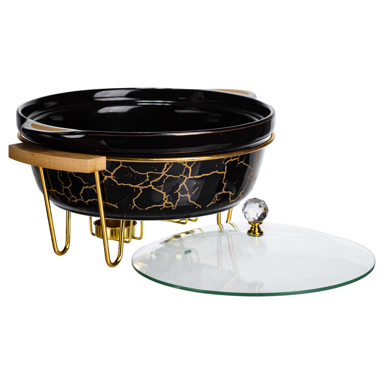 Марміт порцеляновий настільний круглий 2 (л) з підігрівом Чорний мармур LC-718