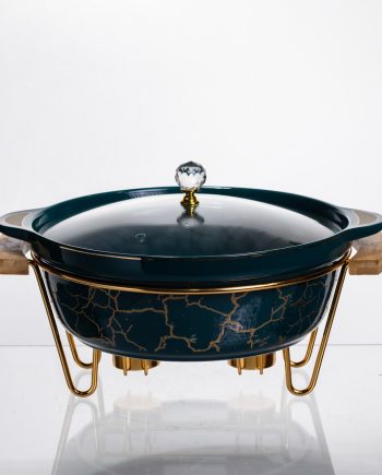 Марміт порцеляновий настільний круглий 2 (л) мармітниця з підігрівом Зелений мармур LC-715