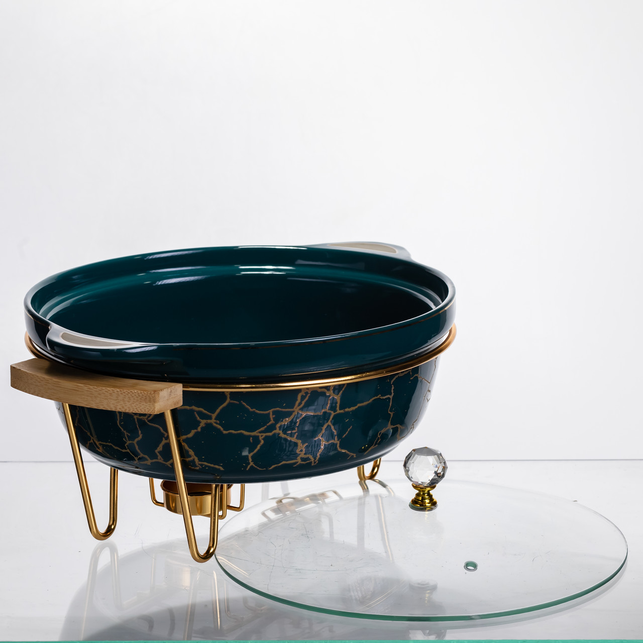 Марміт порцеляновий настільний круглий 2 (л) мармітниця з підігрівом Зелений мармур LC-715