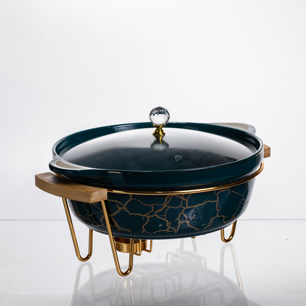 Марміт порцеляновий настільний круглий 2 (л) мармітниця з підігрівом Зелений мармур LC-715