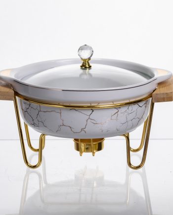 Марміт порцеляновий настільний круглий 800 (мл) з підігрівом Білий мармур LC-710