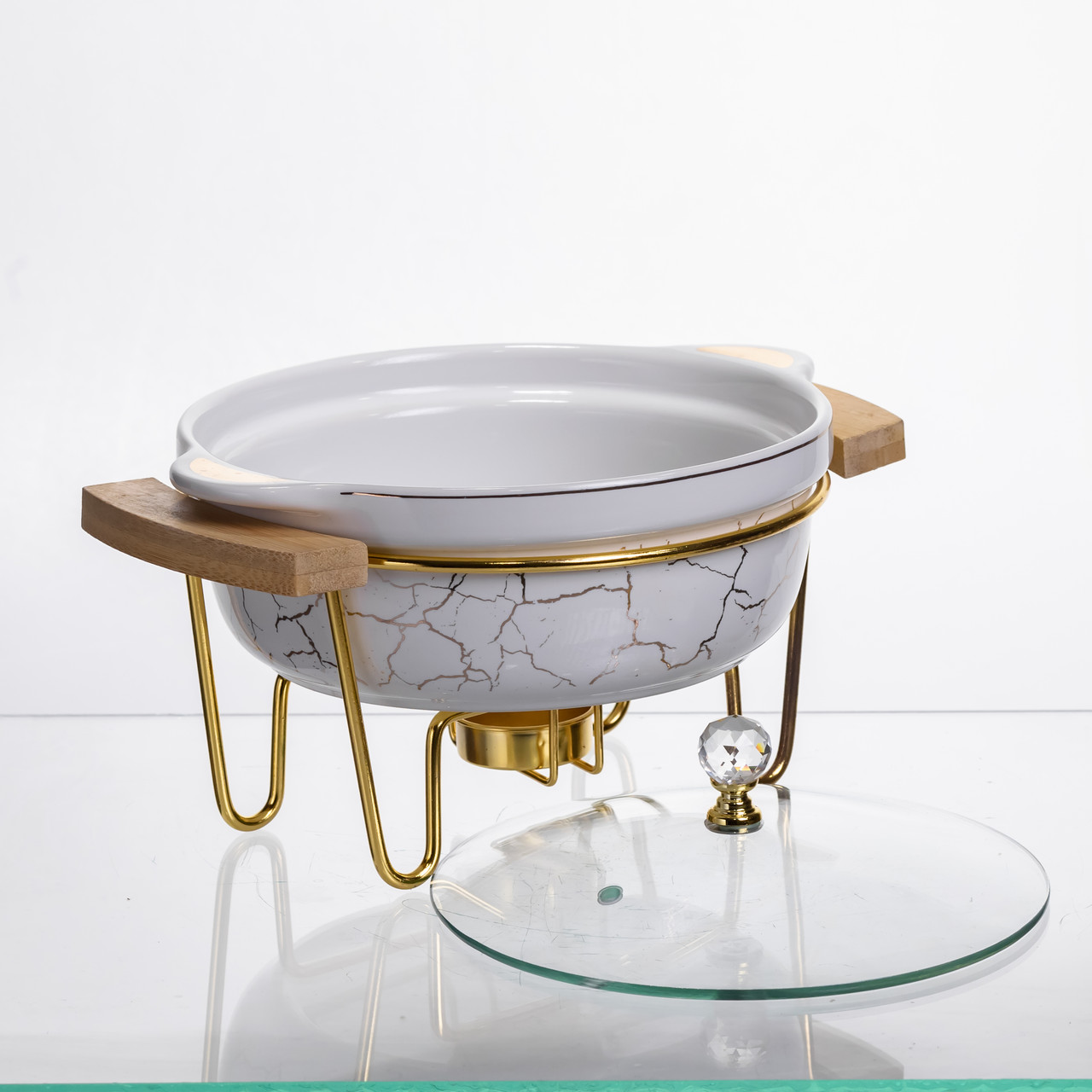 Марміт порцеляновий настільний круглий 800 (мл) з підігрівом Білий мармур LC-710