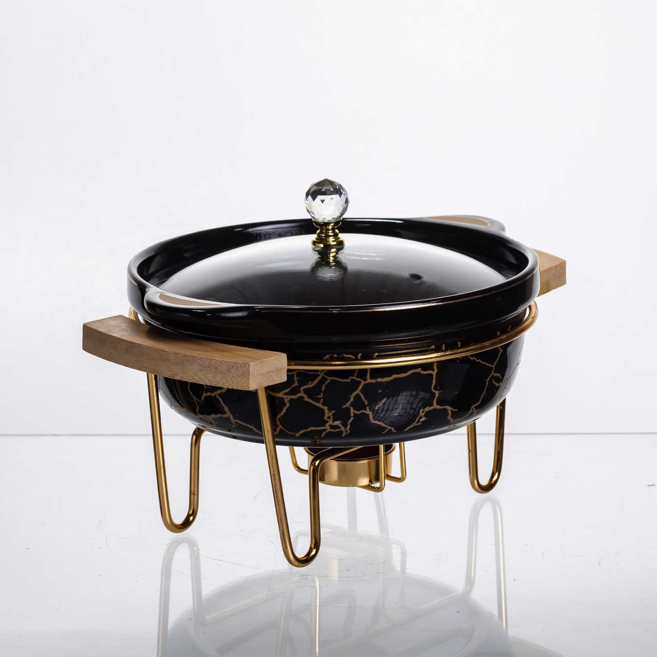 Марміт порцеляновий настільний круглий 800 (мл) мармітниця з підігрівом Зелений мармур LC-716