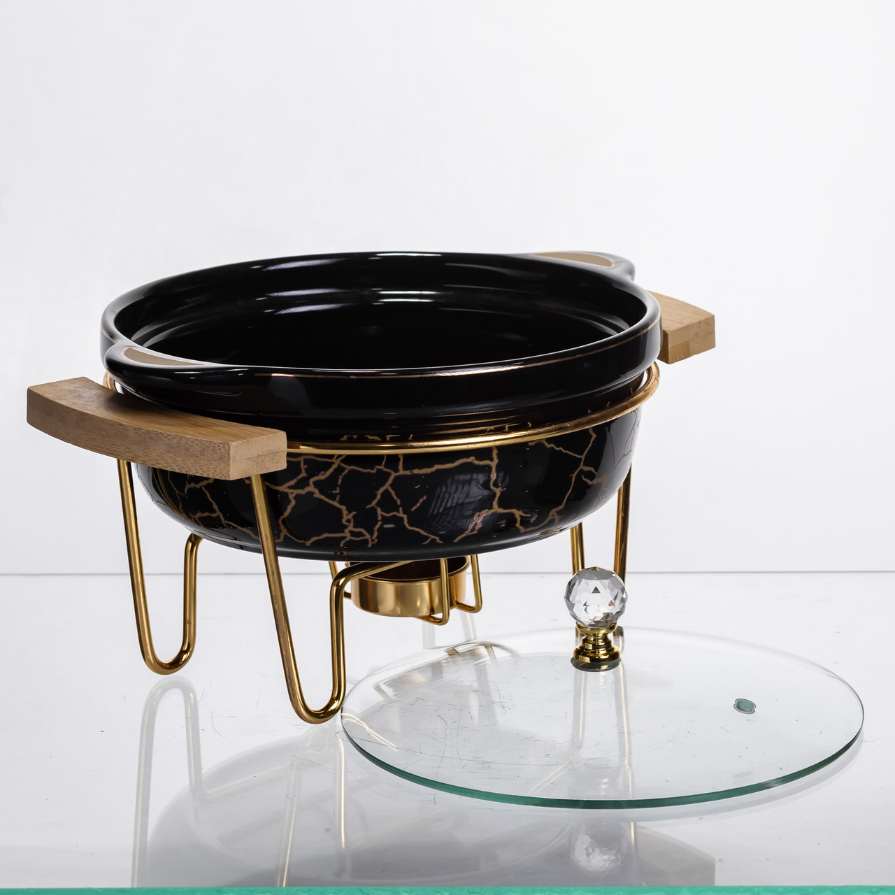 Марміт порцеляновий настільний круглий 800 (мл) мармітниця з підігрівом Зелений мармур LC-716