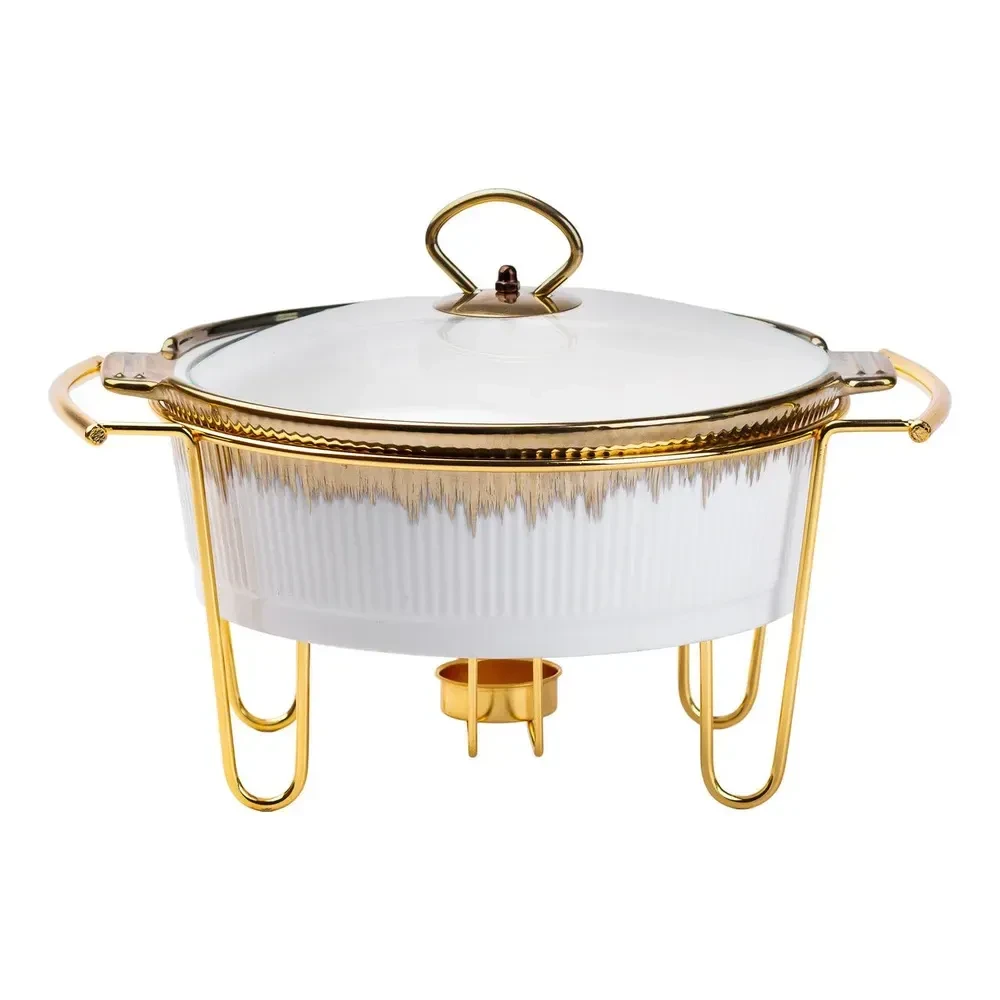 Марміт порцелянаовий 1,5 літра настільний круглий круглий мармітниця з підігрівом Біла HP1035