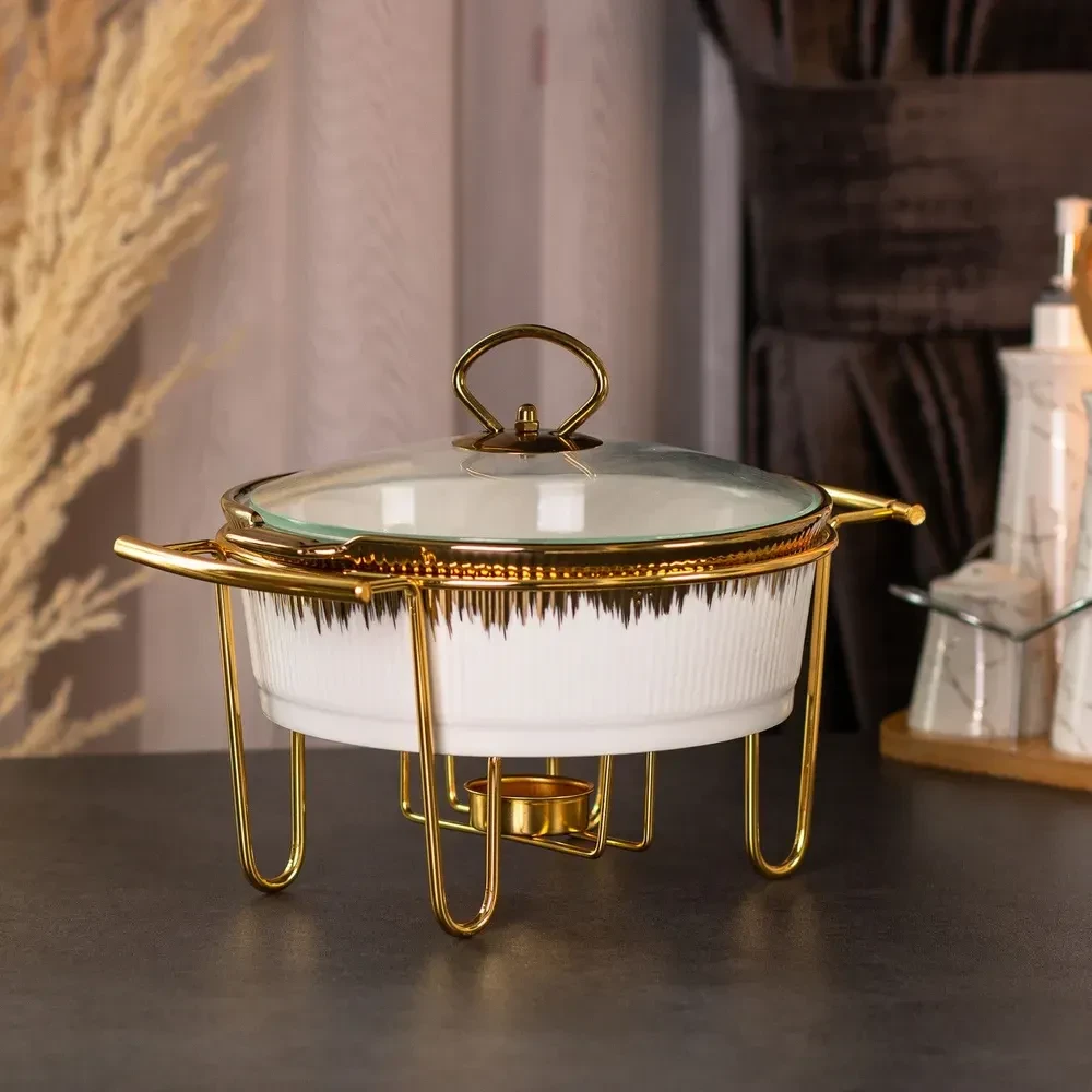 Марміт порцелянаовий 1,5 літра настільний круглий круглий мармітниця з підігрівом Біла HP1035