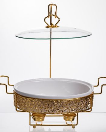 Мармітниця настільна порцелянова 2.5 літра марміт круглий на підставці Білий із золотом YL-76