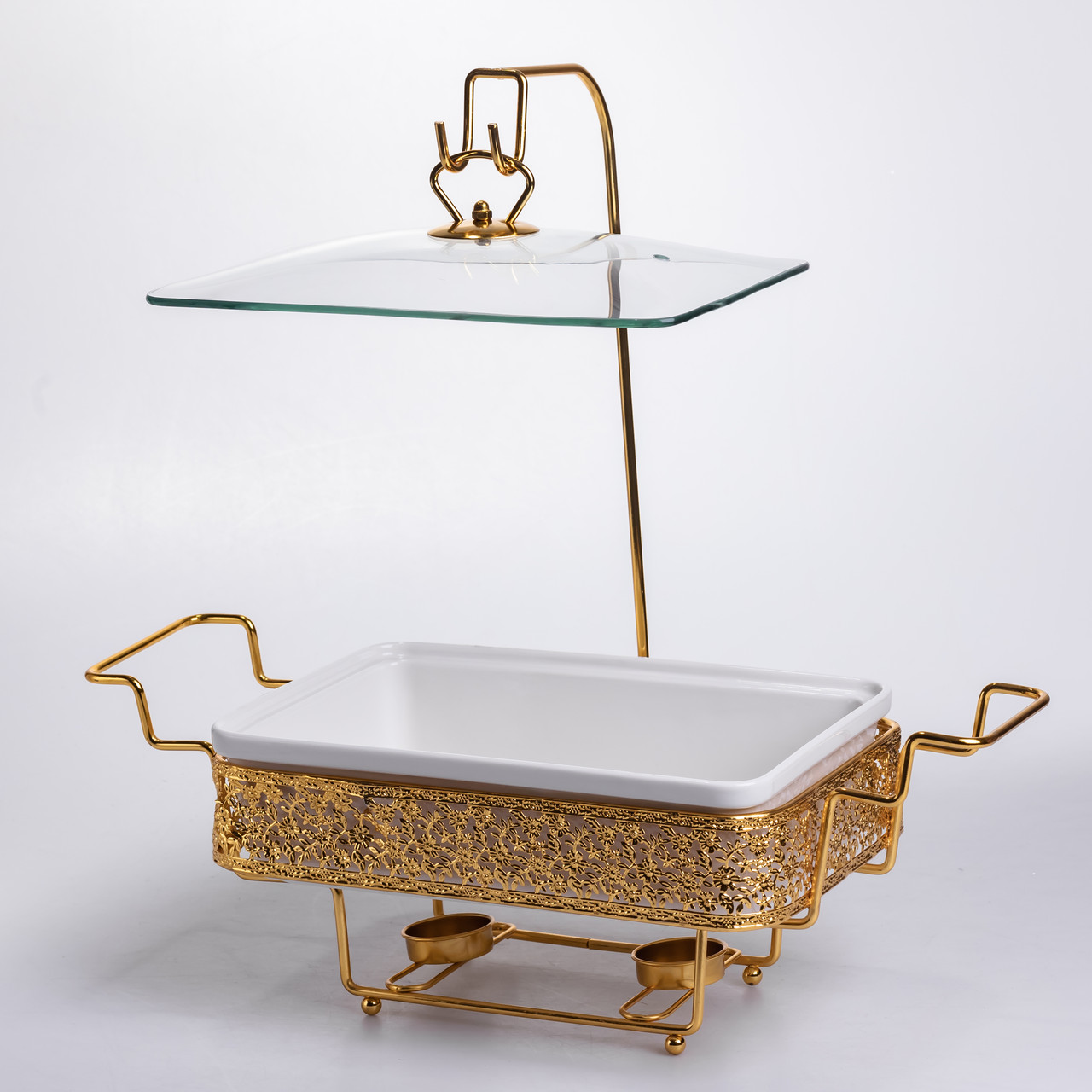 Мармітниця настільна порцелянова 3.5 літра марміт прямокутний на підставці Білий із золотом YL-77