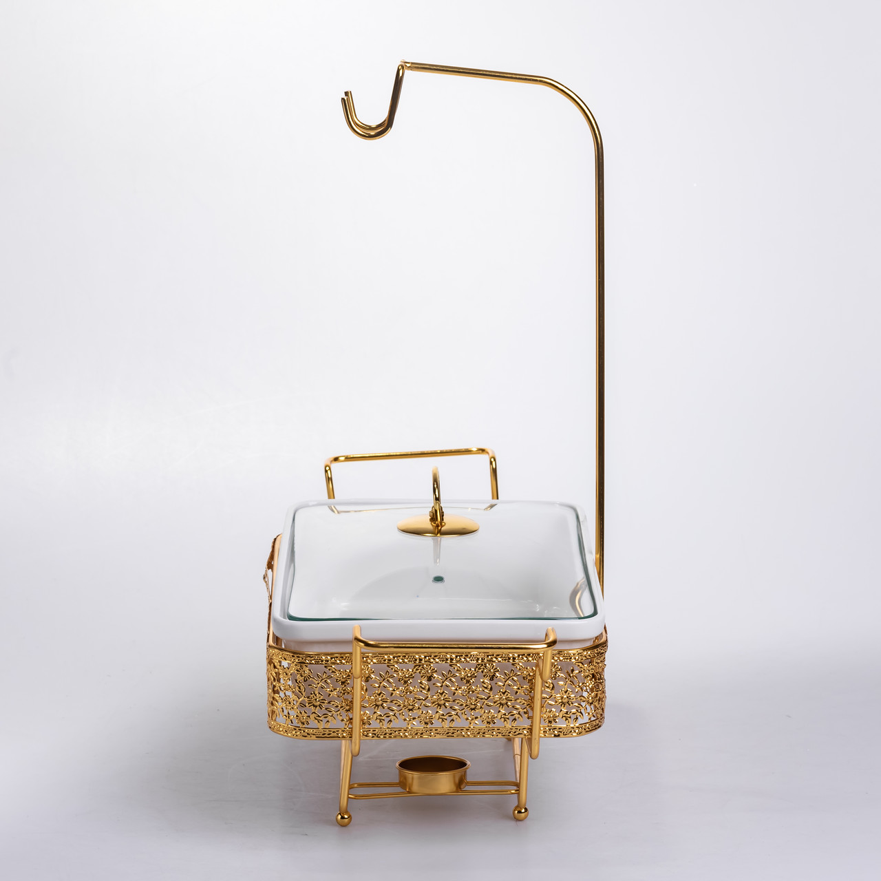 Мармітниця настільна порцелянова 3.5 літра марміт прямокутний на підставці Білий із золотом YL-77