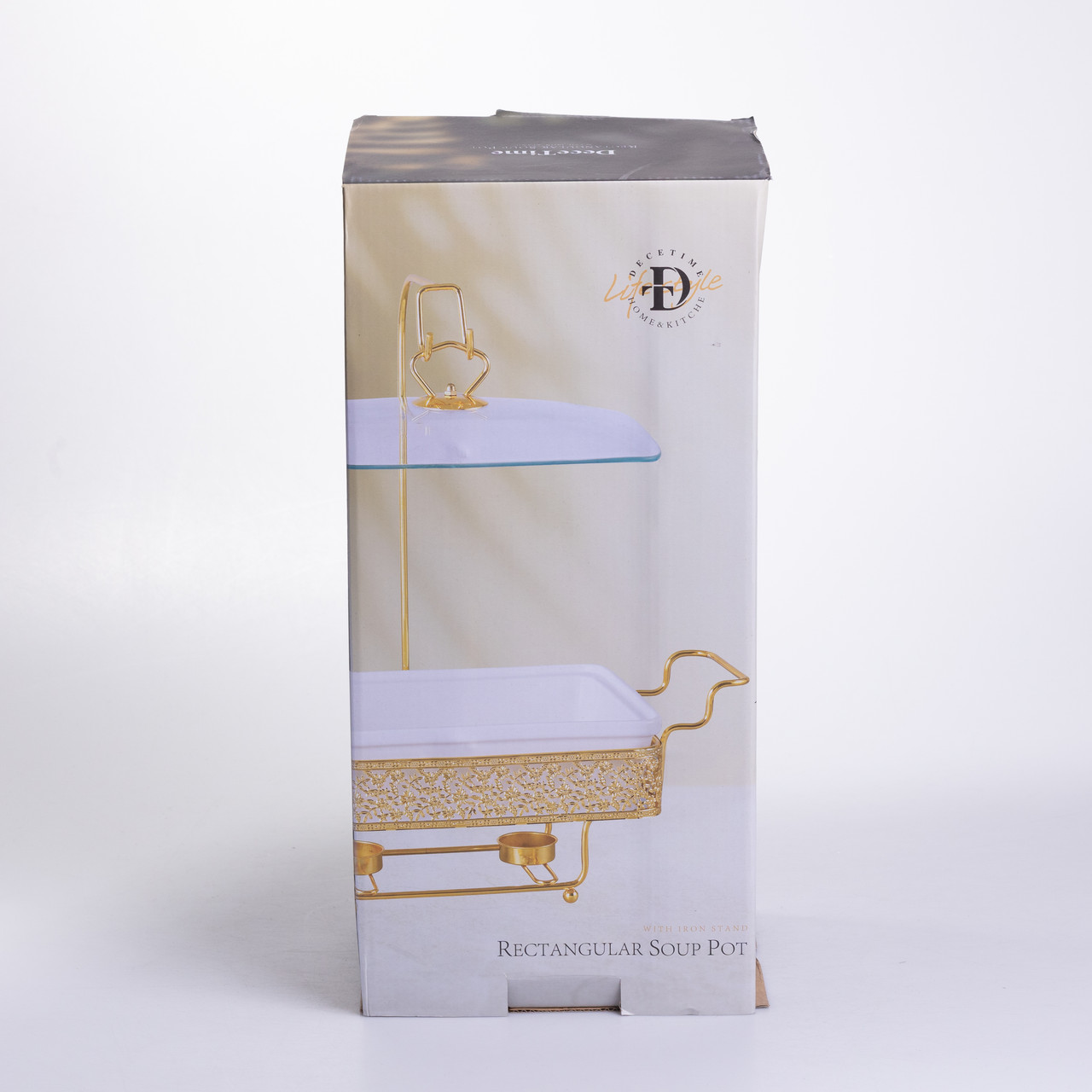 Мармітниця настільна порцелянова 3.5 літра марміт прямокутний на підставці Білий із золотом YL-77