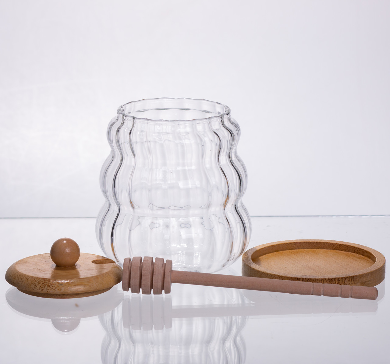 Медовниця скляна з кришкою та ложкою 320 (мл) медовниця баночка для зберігання меду 64486-9