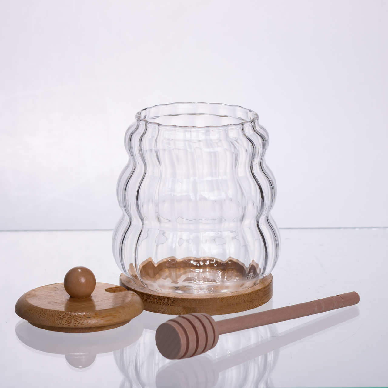 Медовниця скляна з кришкою та ложкою 320 (мл) медовниця баночка для зберігання меду 64486-9