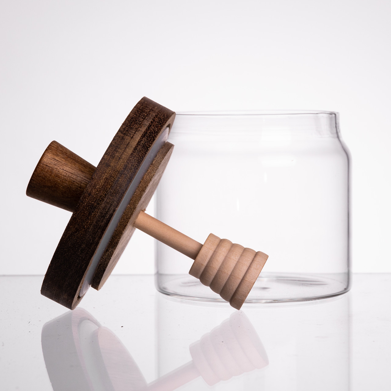 Медовниця скляна з кришкою та ложкою 400 (мл) медовниця баночка для зберігання меду 64486-1