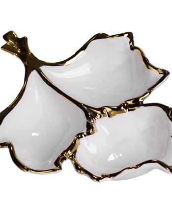 Менажниця порцелянова на 3 секції для закусок 27×19.5×4 (см) тарілка менажниця Білий із золотом ZBSY-12