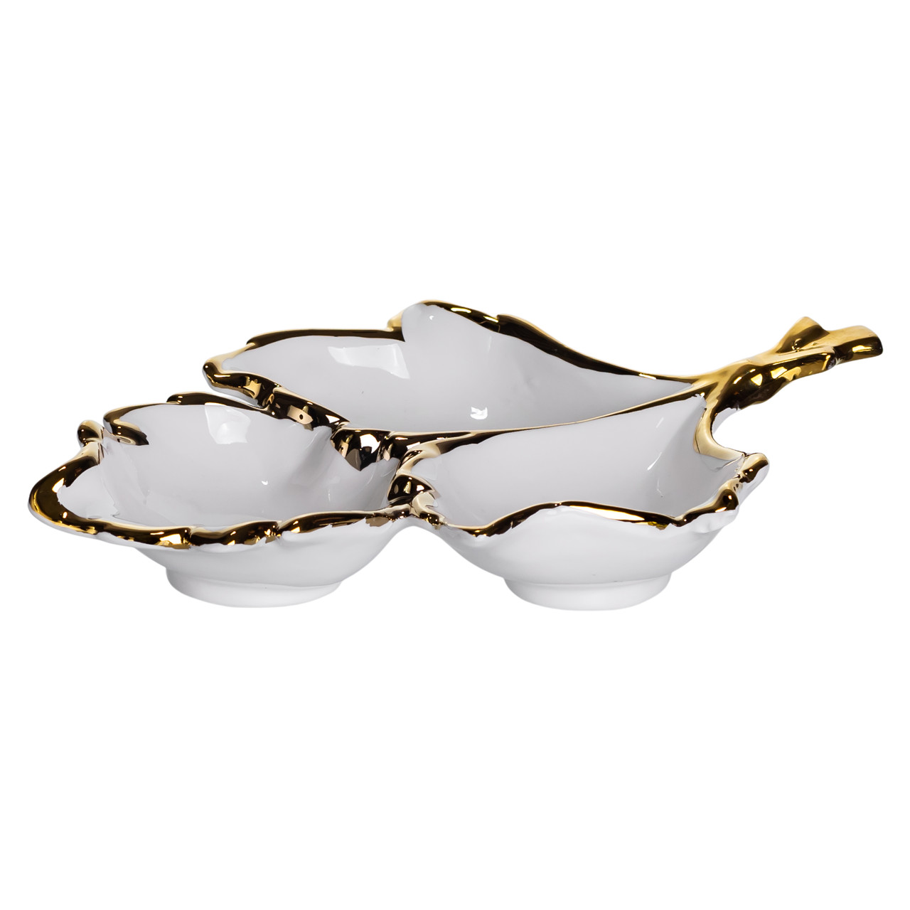 Менажниця порцелянова на 3 секції для закусок 27×19.5×4 (см) тарілка менажниця Білий із золотом ZBSY-12