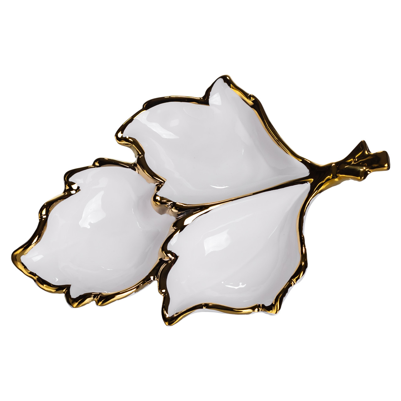 Менажниця порцелянова на 3 секції для закусок 27×19.5×4 (см) тарілка менажниця Білий із золотом ZBSY-12