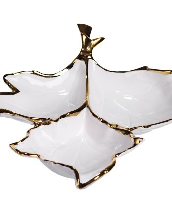 Менажниця порцелянова на 3 секції для закусок 37×28×7.5 (см) тарілка менажниця Білий із золотом ZBSY-14