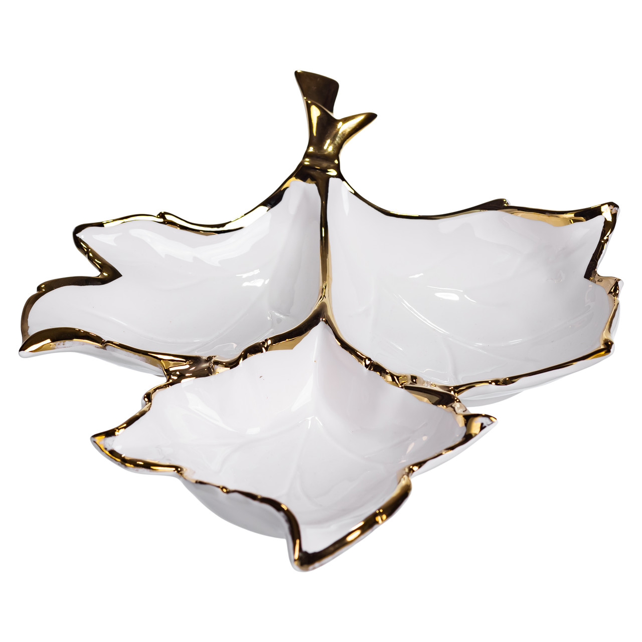 Менажниця порцелянова на 3 секції для закусок 37×28×7.5 (см) тарілка менажниця Білий із золотом ZBSY-14