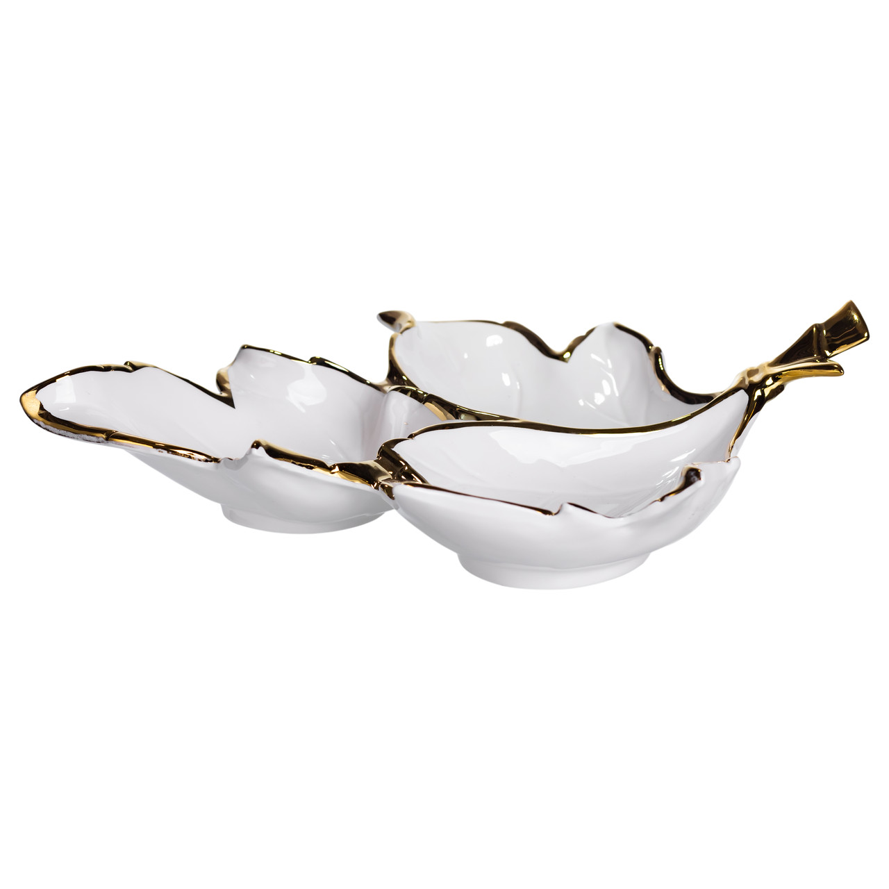 Менажниця порцелянова на 3 секції для закусок 37×28×7.5 (см) тарілка менажниця Білий із золотом ZBSY-14