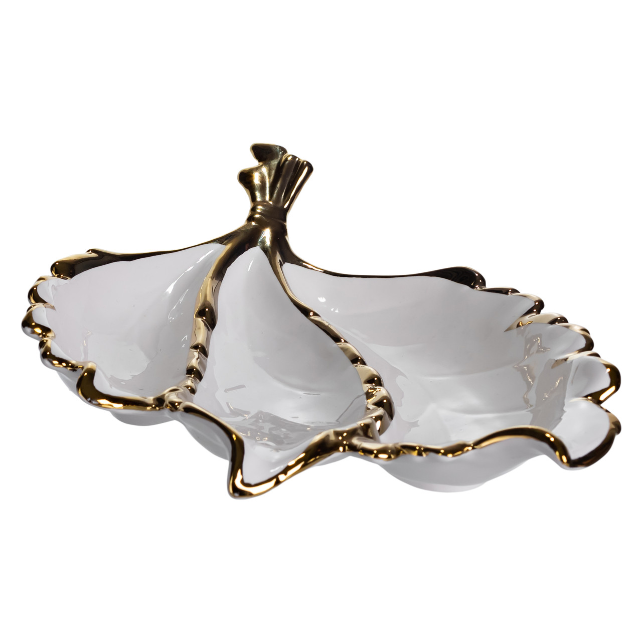 Менажниця порцелянова на 3 секції для закусок 40×25×7.5 (см) тарілка менажниця Білий із золотом ZBSY-16