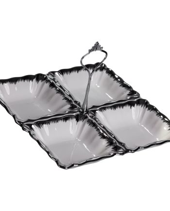 Менажниця порцелянова на 4 секції 22.5×22.5×3 (см) з ручкою Білий зі сріблом LC-BYL-101-S