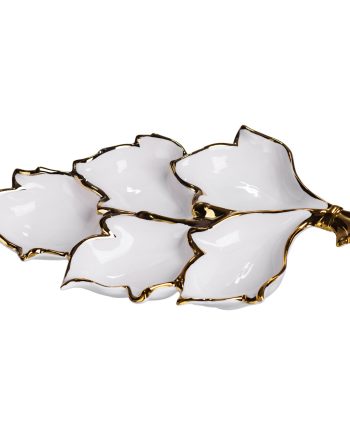 Менажниця порцелянова на 5 секцій для закусок 37.5×22.5×5 (см) тарілка менажниця Білий із золотом ZBSY-15.5