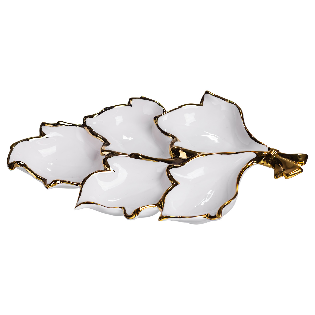 Менажниця порцелянова на 5 секцій для закусок 37.5×22.5×5 (см) тарілка менажниця Білий із золотом ZBSY-15.5