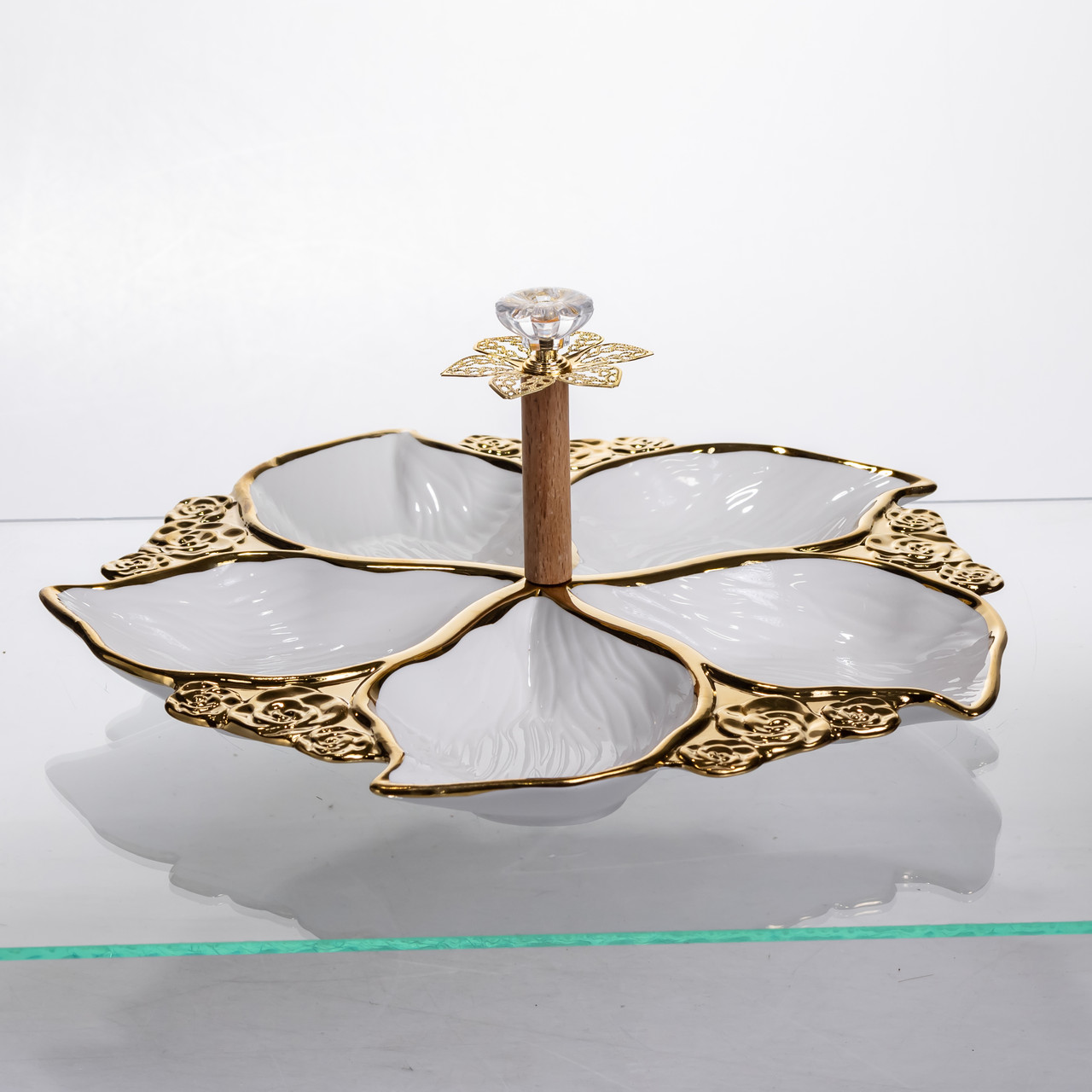 Менажниця порцелянова на 5 секцій для закусок тарілка менажниця 30×30×13 (см) менажниця з ручкою WX918-44