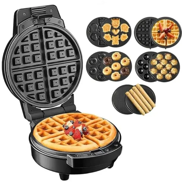 Мультипекар Sokany SK-08105 5 в 1 600 Вт з антипригарними панелями: для вафель, коржів, пончиків, горішків, фігурного печива