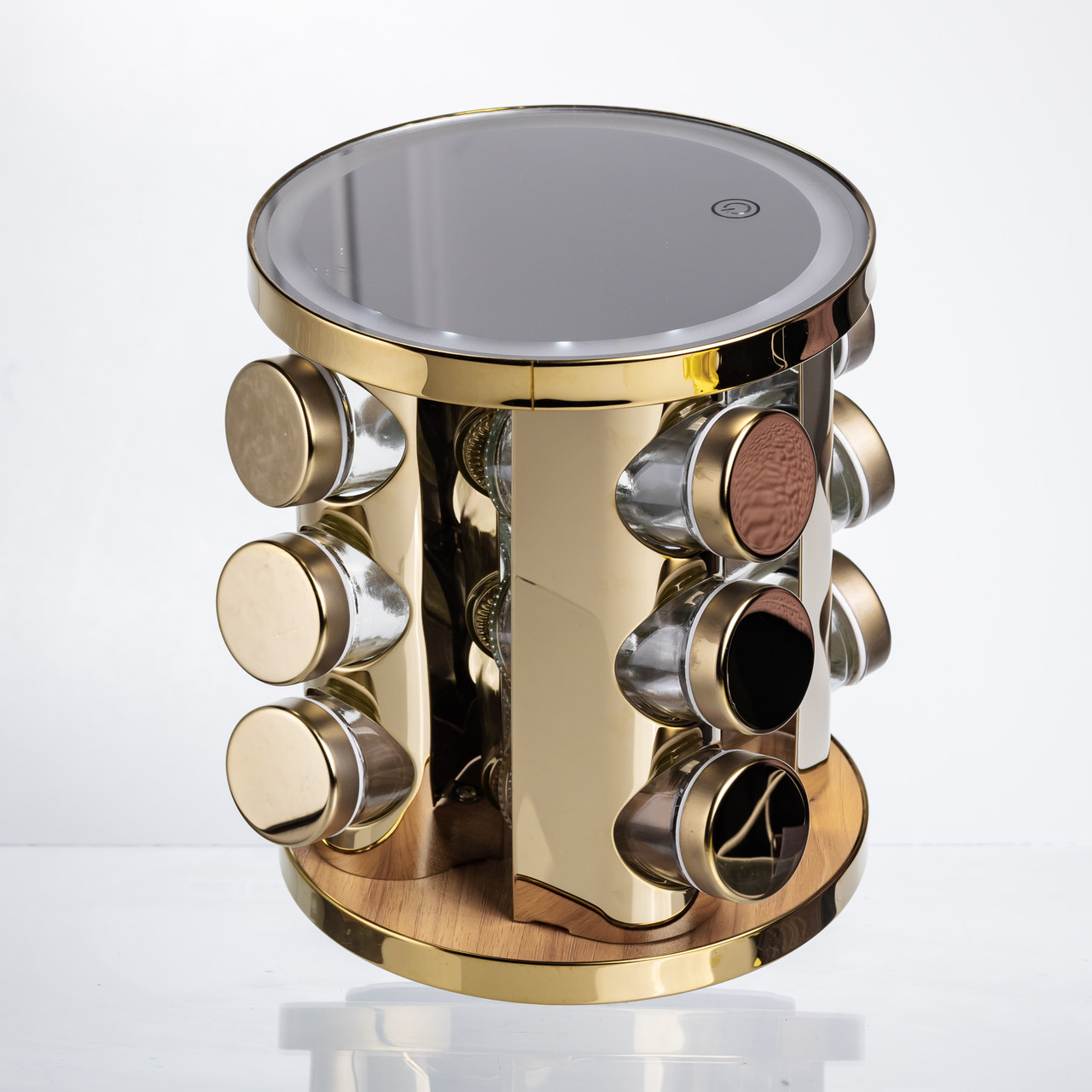 Набір баночок для спецій 12 шт. по 100 мл на підставці з дзеркалом та LED-підсвіткою HP-1358