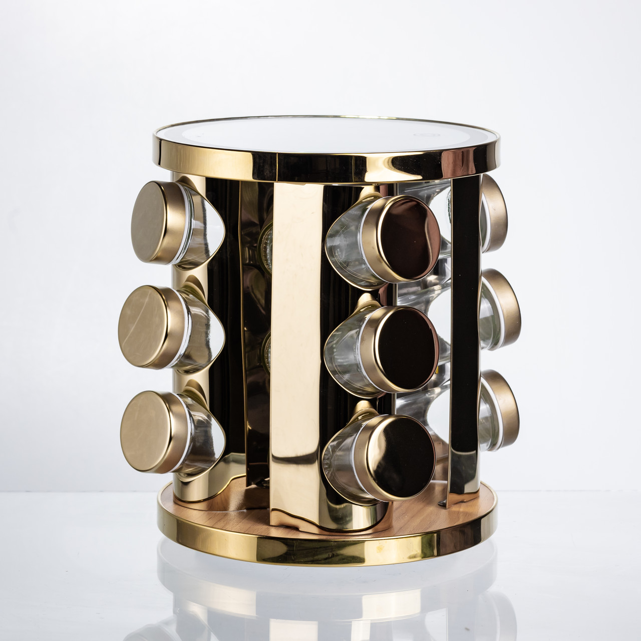 Набір баночок для спецій 12 шт. по 100 мл на підставці з дзеркалом та LED-підсвіткою HP-1358