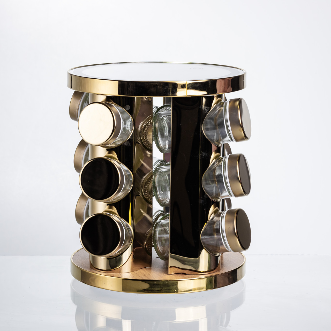 Набір баночок для спецій 12 шт. по 100 мл на підставці з дзеркалом та LED-підсвіткою HP-1358