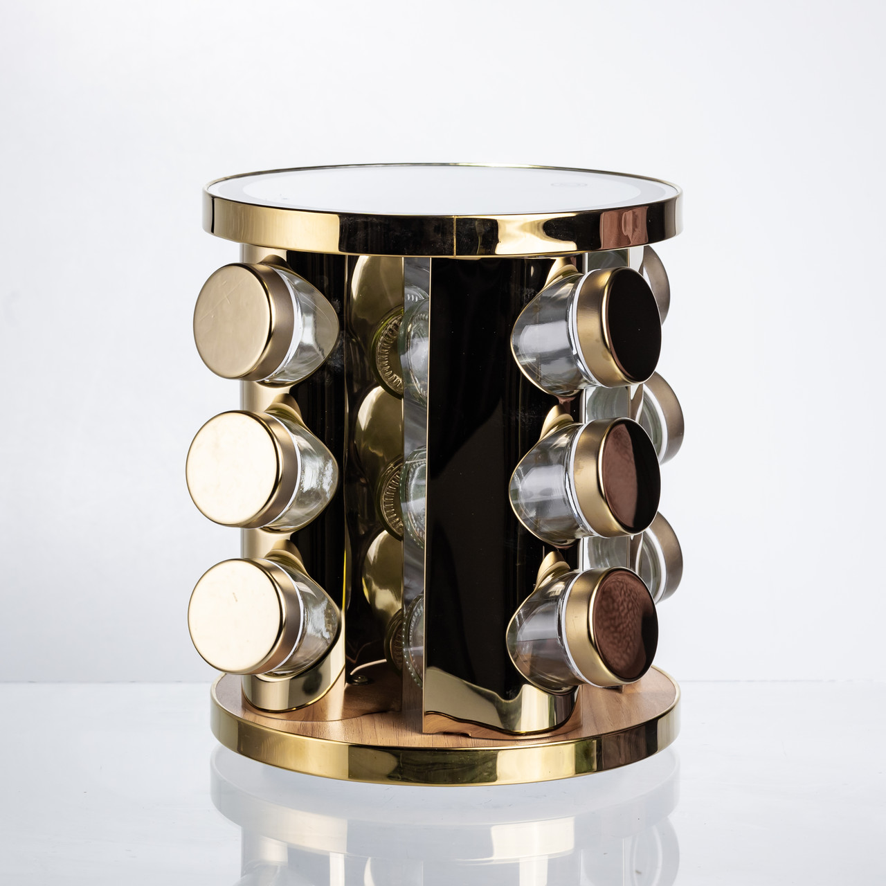 Набір баночок для спецій 12 шт. по 100 мл на підставці з дзеркалом та LED-підсвіткою HP-1358