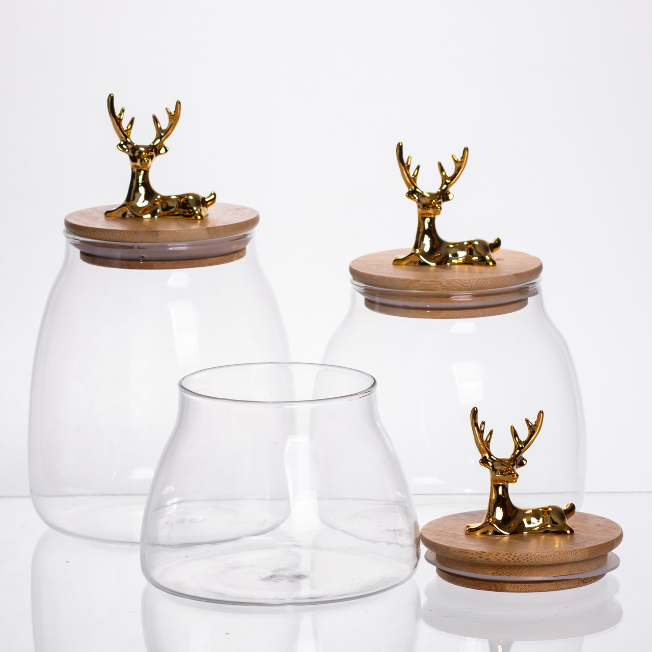 Набір банок для зберігання 3 штуки з бамбуковими кришками 0.5/08/1 л 64486-55