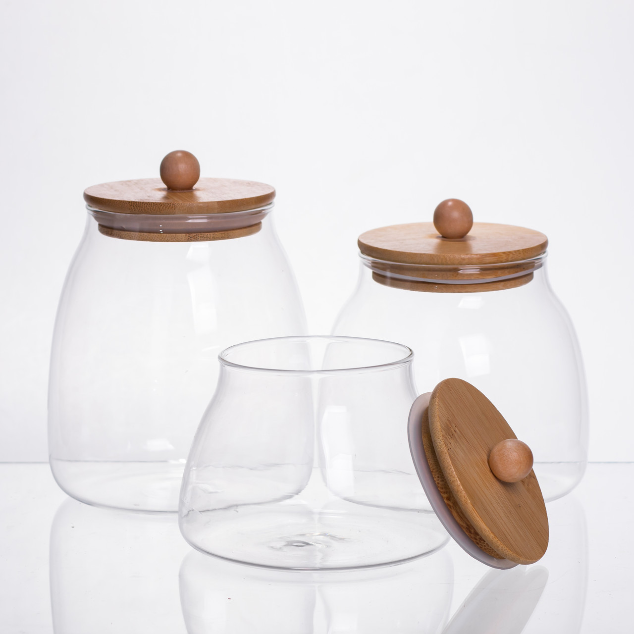 Набір банок для сипучих продуктів 3 штуки 0.5/0.8/1 л з бамбуковими кришками 64486-57