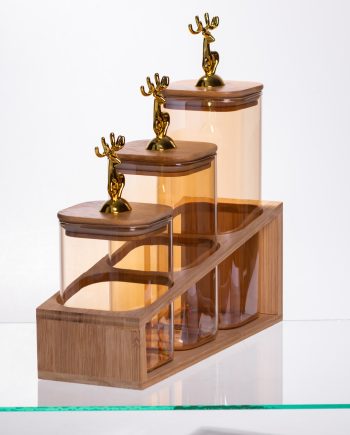 Набір банок для сипучих продуктів 3 штуки 700 мл/900 мл/110 мл на бамбуковій підставці 64486-58