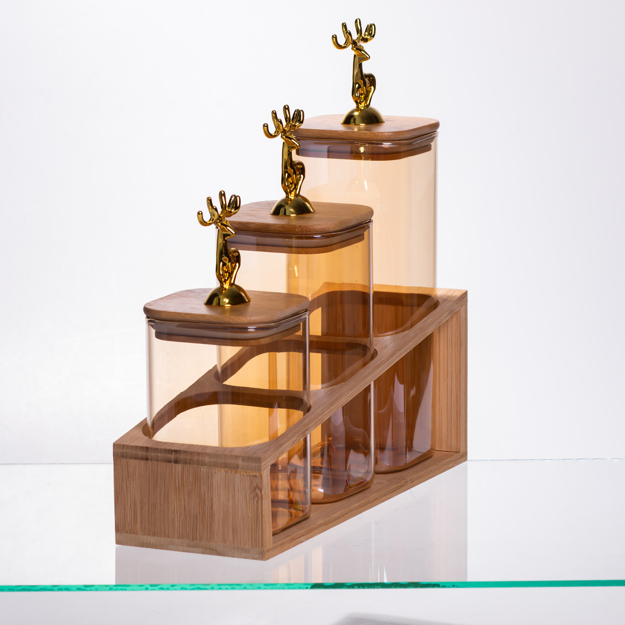 Набір банок для сипучих продуктів 3 штуки 700 мл/900 мл/110 мл на бамбуковій підставці 64486-58